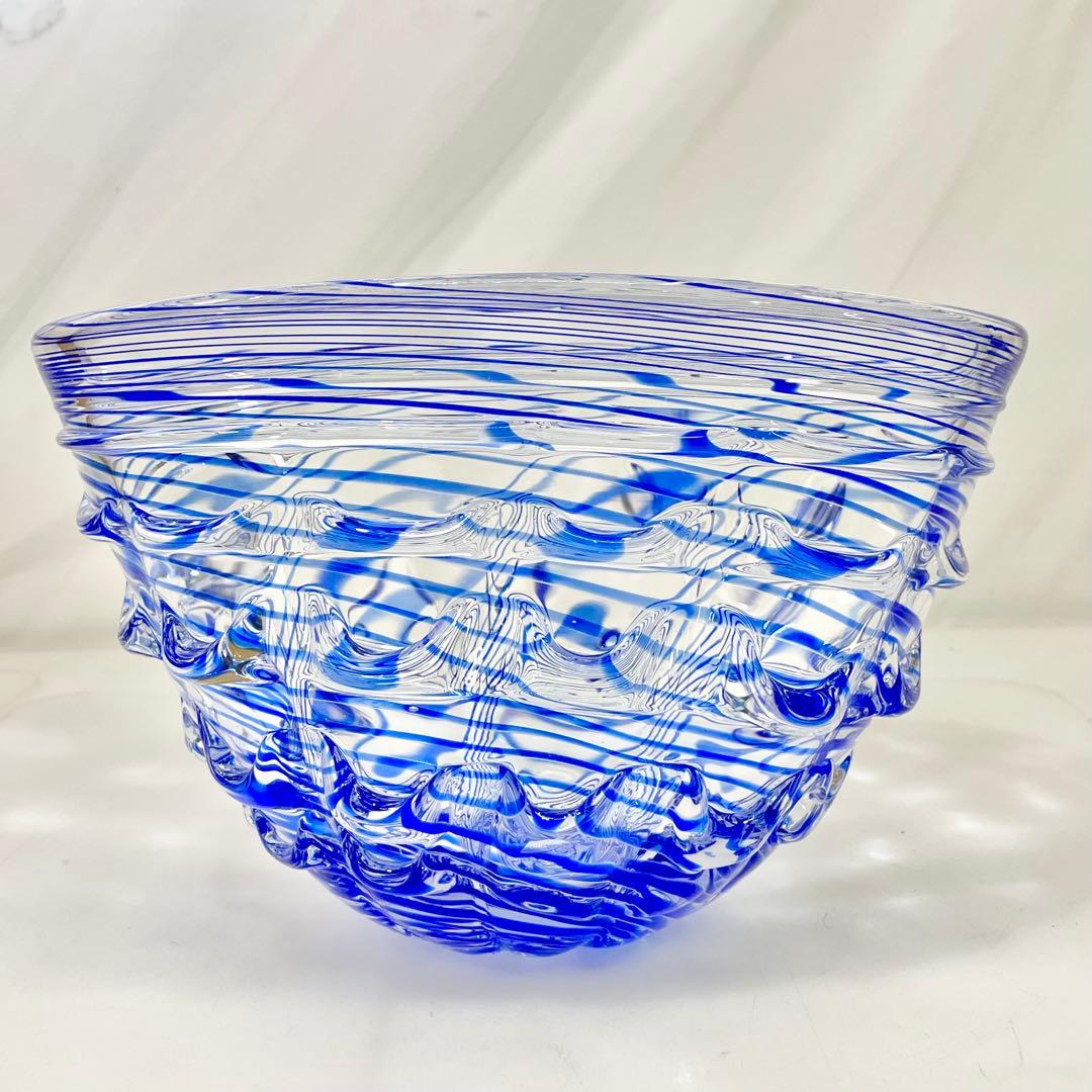 ◎ 美品 津軽びいどろ 花器 ガラス細工 ブルー