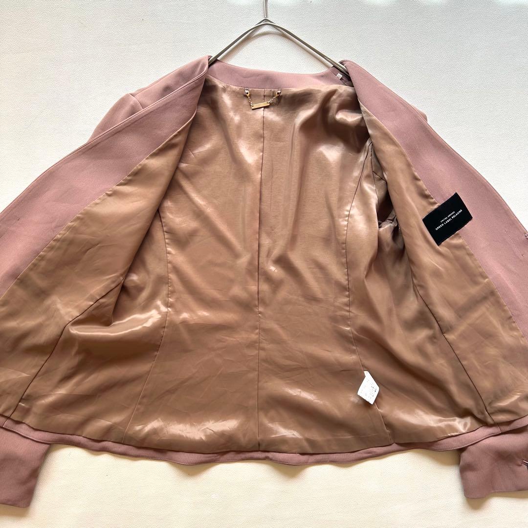 217GLR22AW手洗防皺さらっとノーカラージャケットパンツスーツ40ピンク