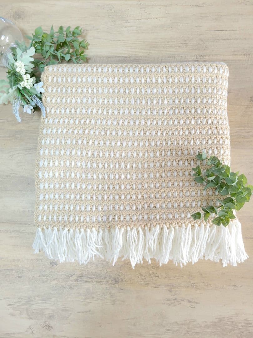 シンプルブランケット～ミルクティー色 膝掛け ソファーカバー 手編み