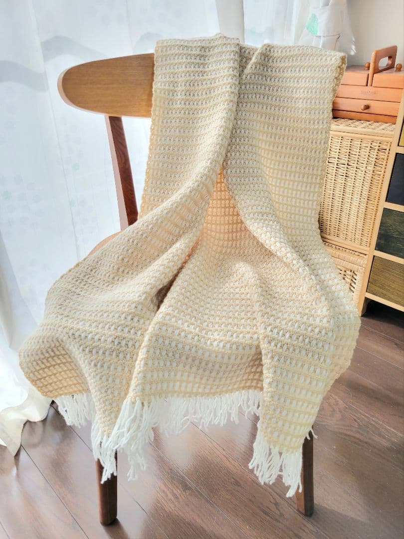 シンプルブランケット～ミルクティー色 膝掛け ソファーカバー 手編み
