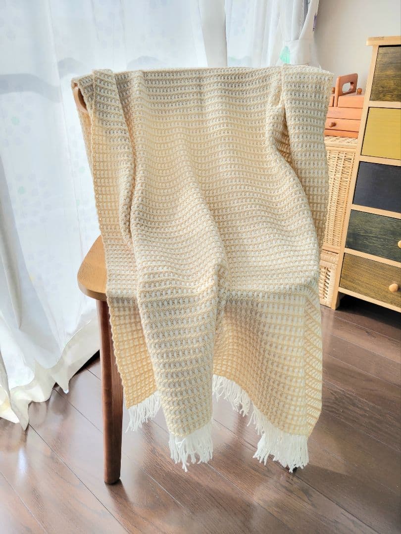 シンプルブランケット～ミルクティー色 膝掛け ソファーカバー 手編み