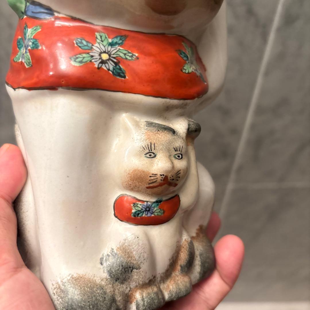 アンティーク伊万里　インパクトのあるお顔が忘れられなき親子の招き猫