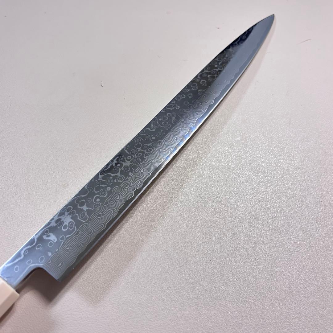 尺300mm 柳刃包丁 墨流しダマスカス　人工象牙八角柄 和包丁 白'ᘲ
