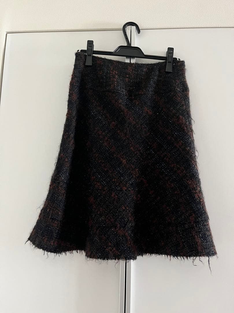 ジュンヤワタナベ　コムデギャルソン　黒×茶×青　ツイード　フレアスカート