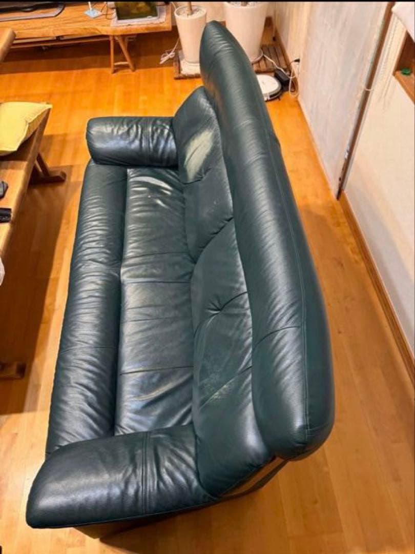 ダークグリーン レザー 2-3人掛けソファ