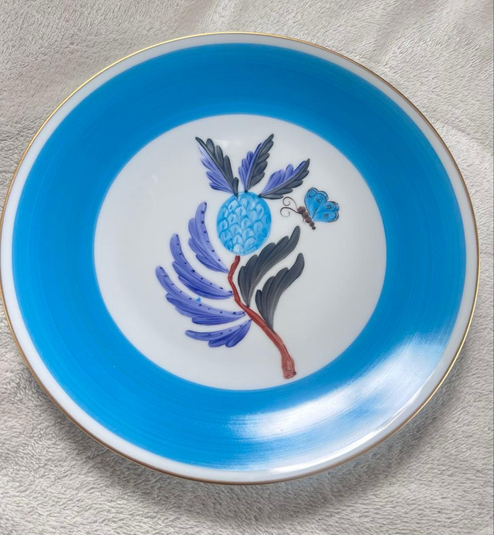 MarieDaageリモージュ　大皿　ディナープレート　ブルー　水色　バタフライ