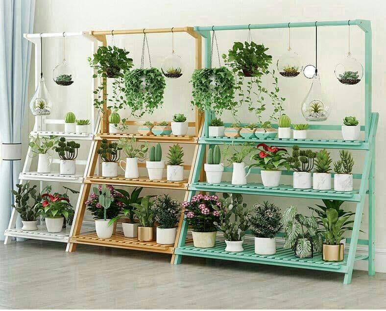 実木花棚置物棚室内居間床式天井ベランダ壁掛け式植木棚5603