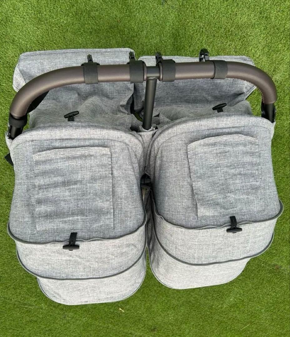 エアバギーココダブルフロムバース2人乗りベビーカー　双子　アースグレイ