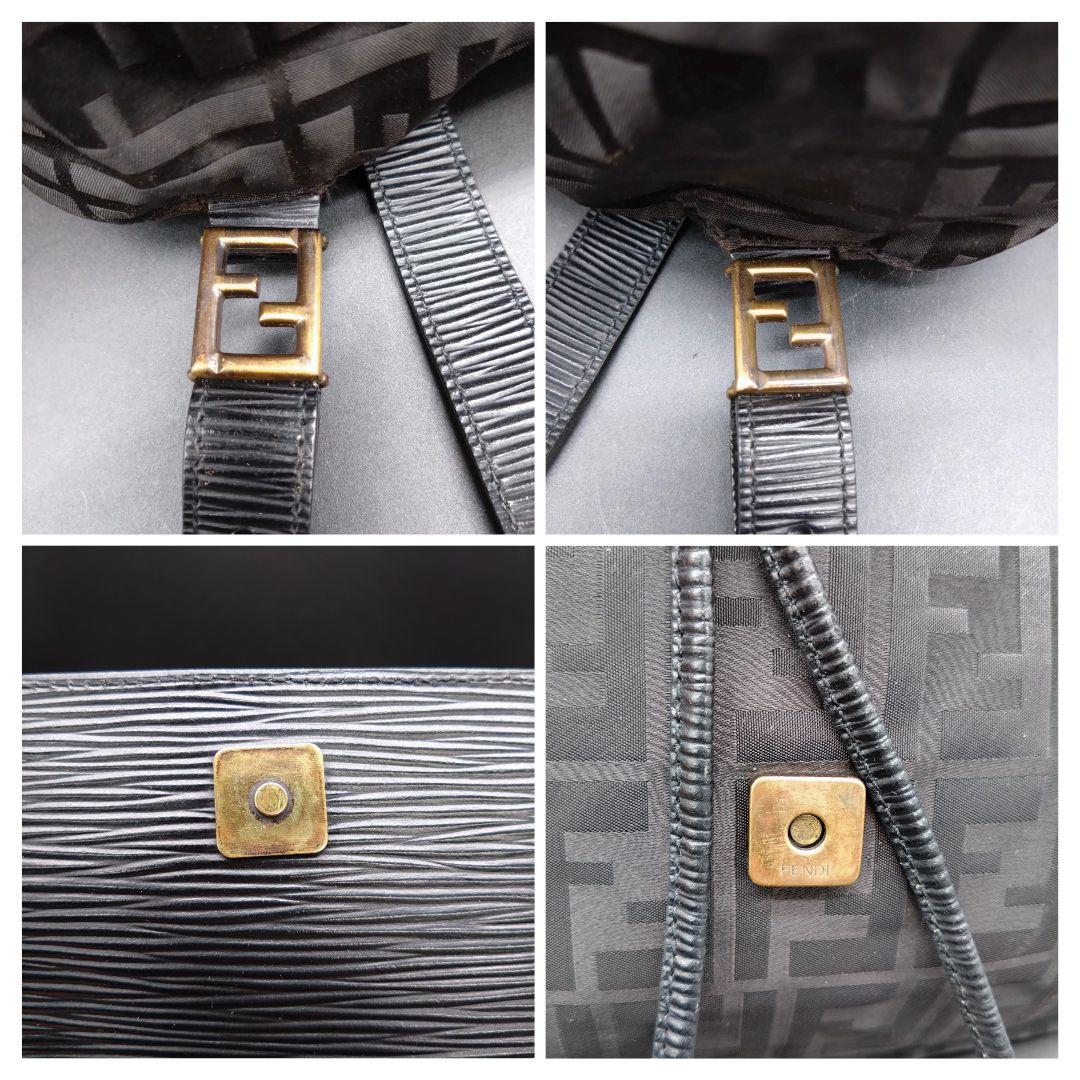 FENDI リュックサック ズッカ柄 肩掛け ナイロン レザー ブラック