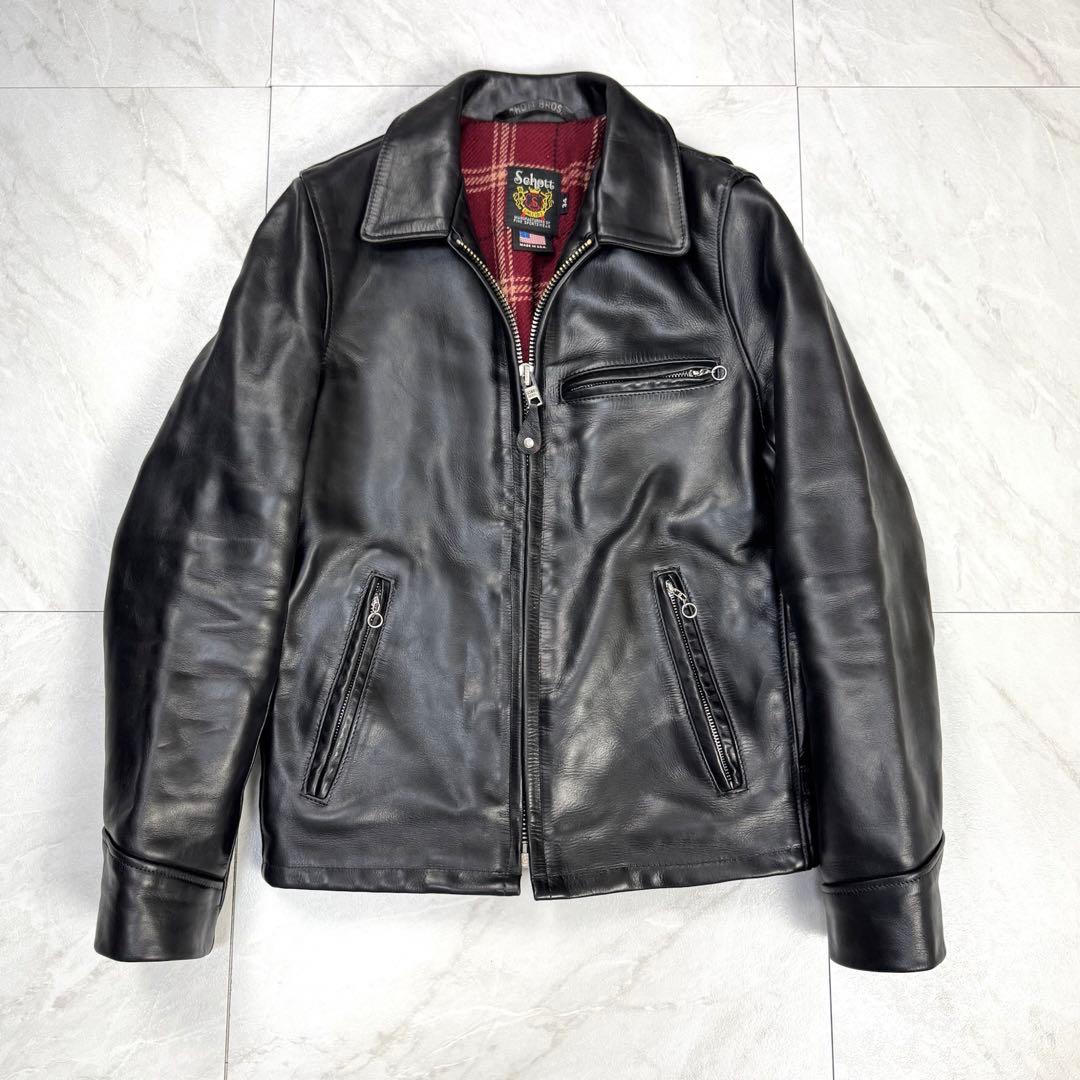 美品 schott 6103us シングルライダース　ホーウィンレザー 34 黒