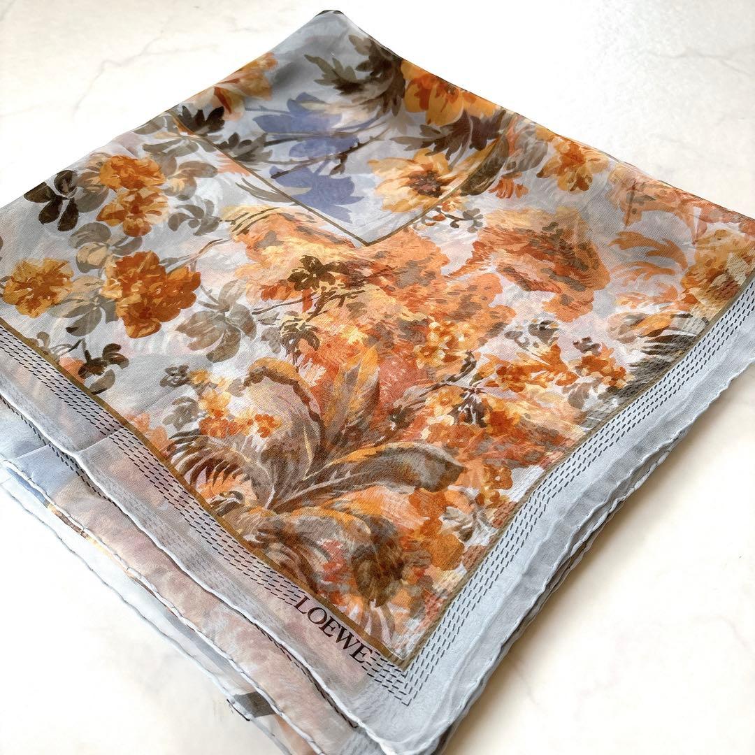 未使用近い LOEWE 超大判 シルクシフォン スカーフ ボタニカルアート