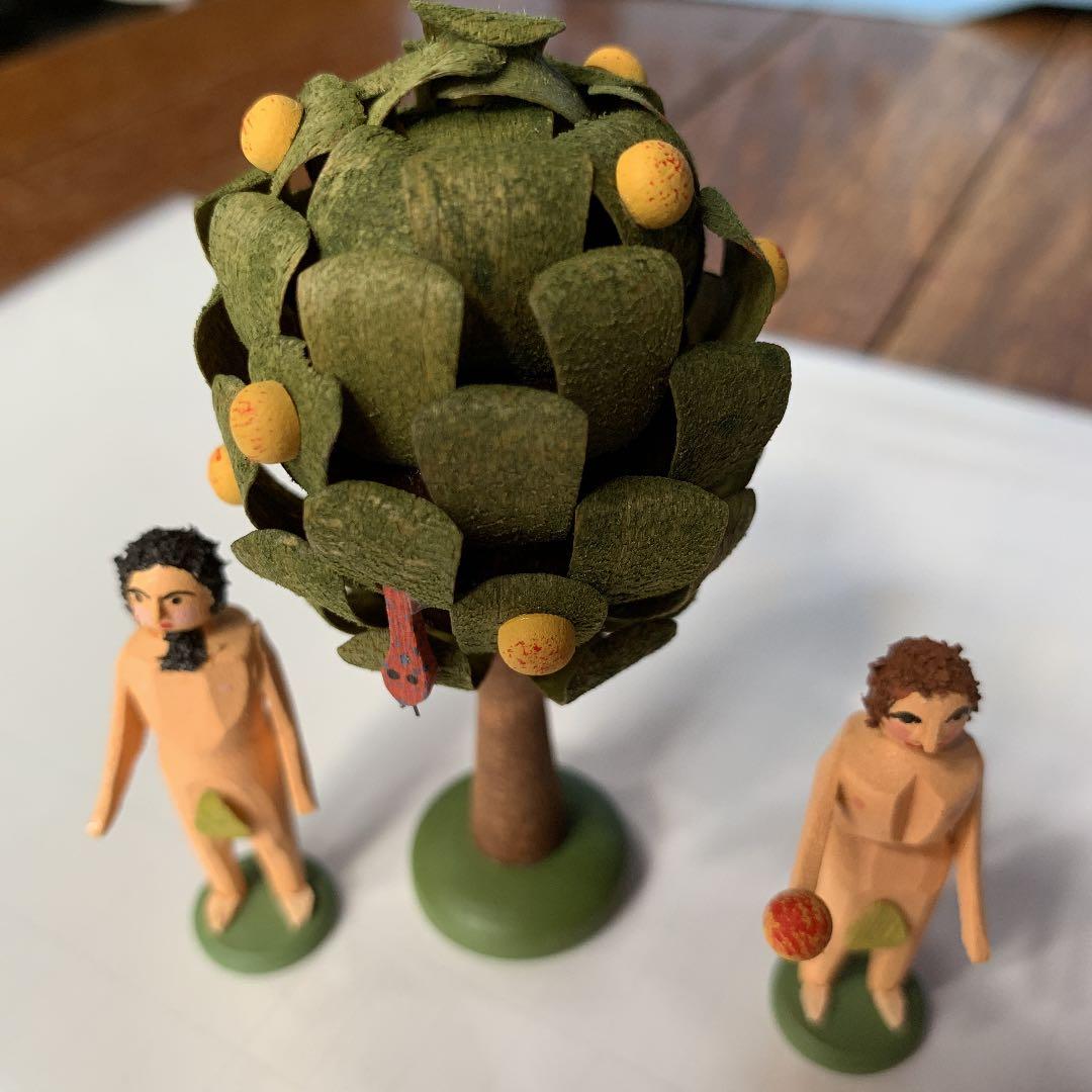 アトリエニキティキ ドイツ　エルツ地方　木彫り人形　アダムとイブ