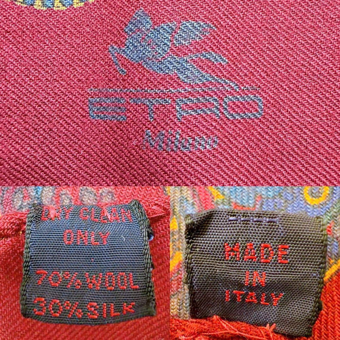 希少/美品✨エトロ 大判 ショール ストール ペイズリー ウール×シルク レッド