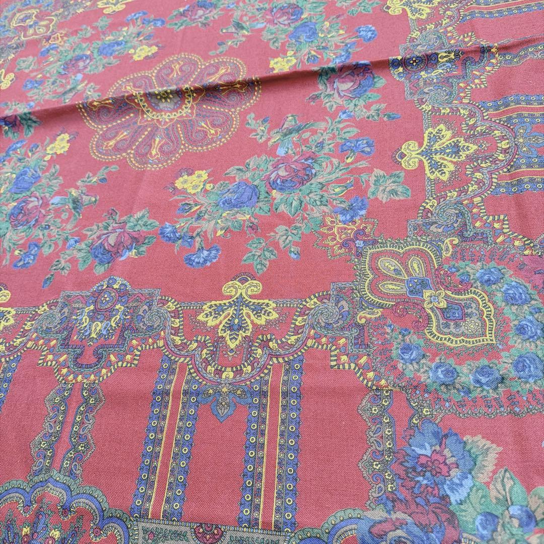 希少/美品✨エトロ 大判 ショール ストール ペイズリー ウール×シルク レッド