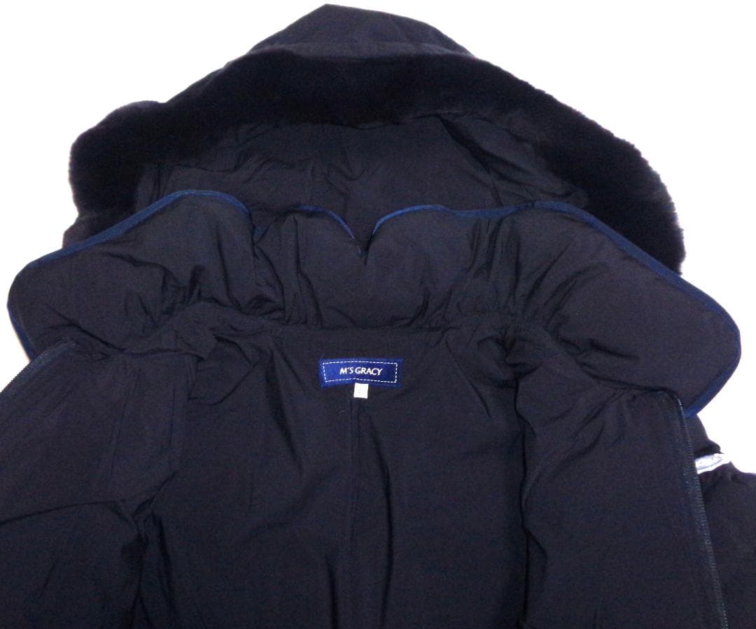 M’S GRACY エムズグレイシー ロングダウンコート 40紺 レッキスファー