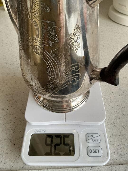 重厚な 英国アンティーク 銀器 コーヒーポット 925g エボニーハンドル 彫刻