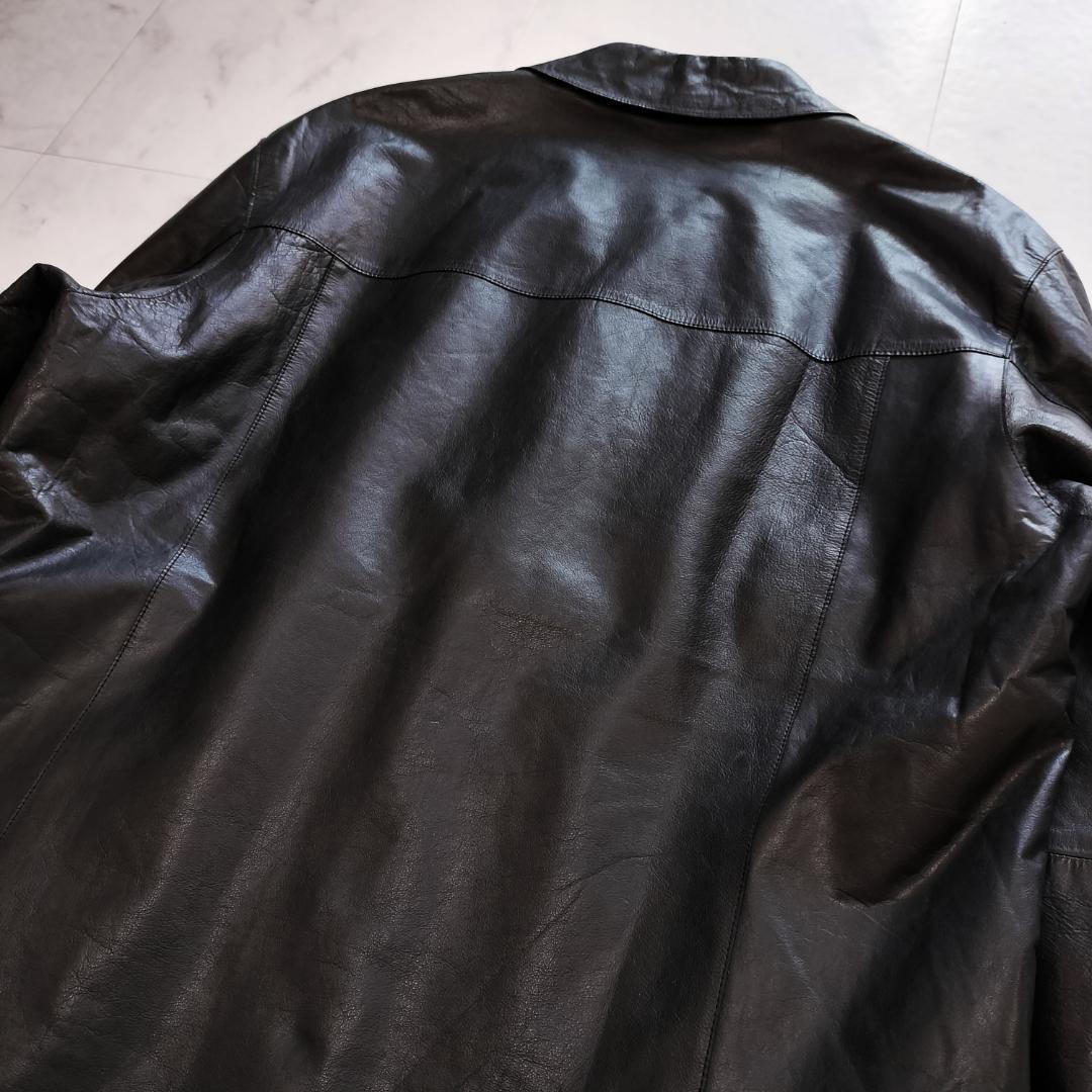 BOSS ヒューゴボス レザーカーコート 48 カーフスキン ザージャケット 黒