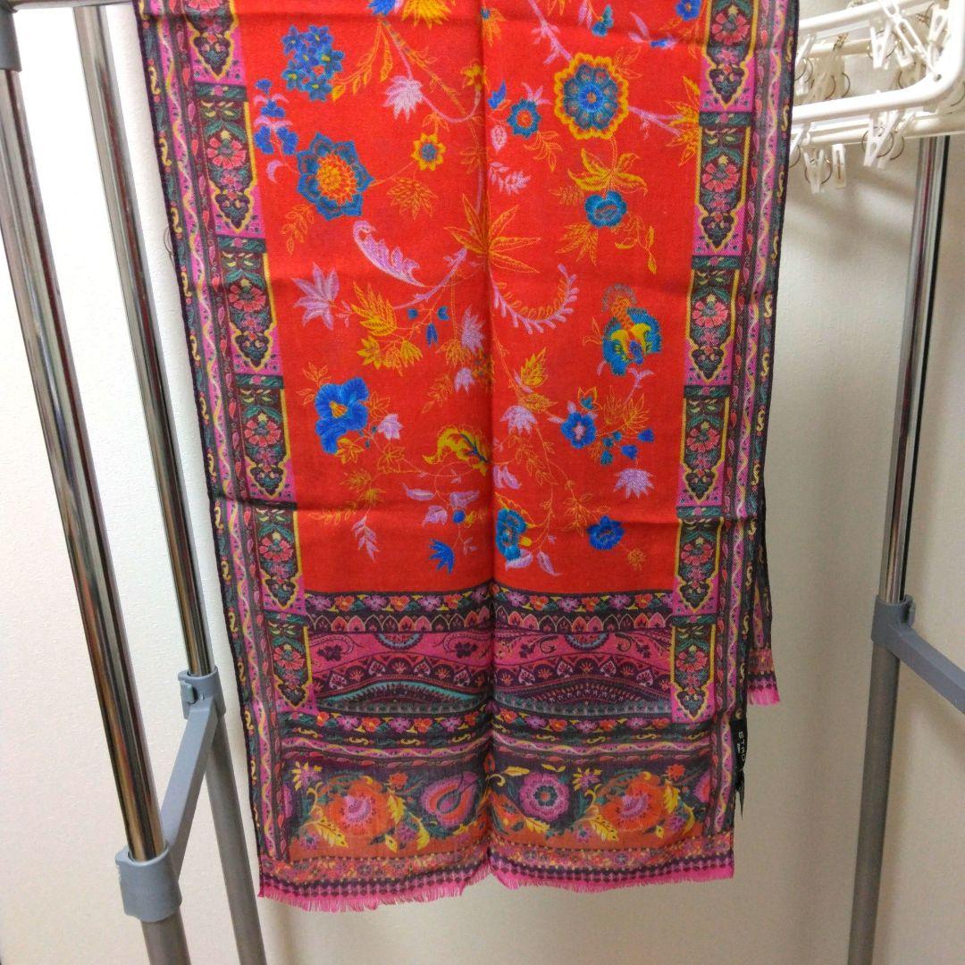 未使用★ETRO エトロ★赤 ストール　シルク　ウール