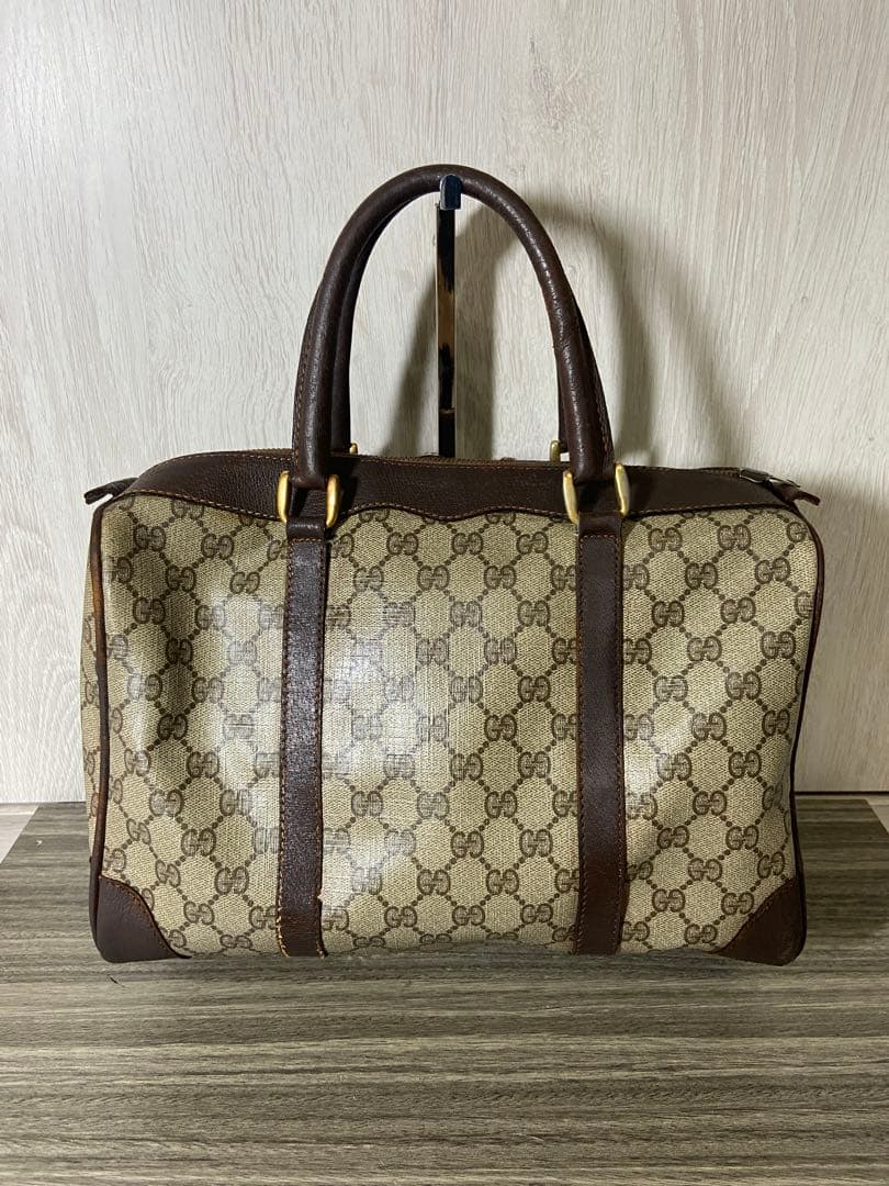 オールドグッチ　ボストンバッグ　GG柄　スプリーム　レザー　PVC ブラウン