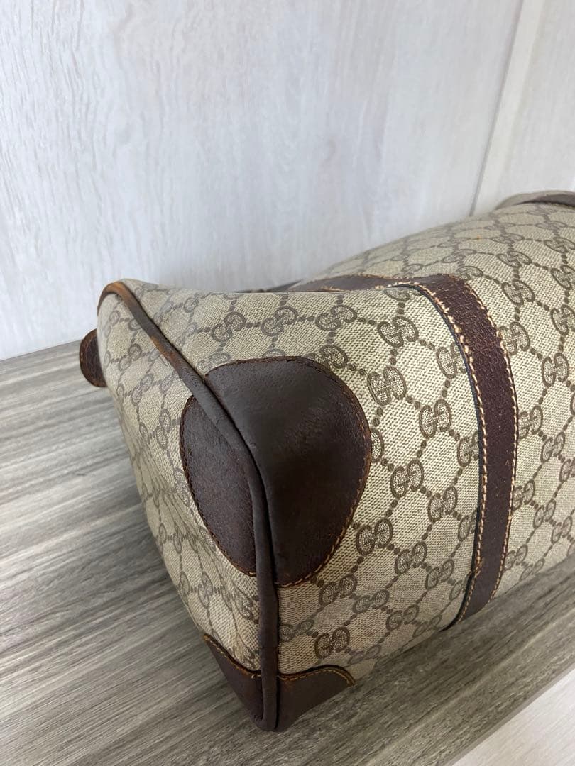 オールドグッチ　ボストンバッグ　GG柄　スプリーム　レザー　PVC ブラウン