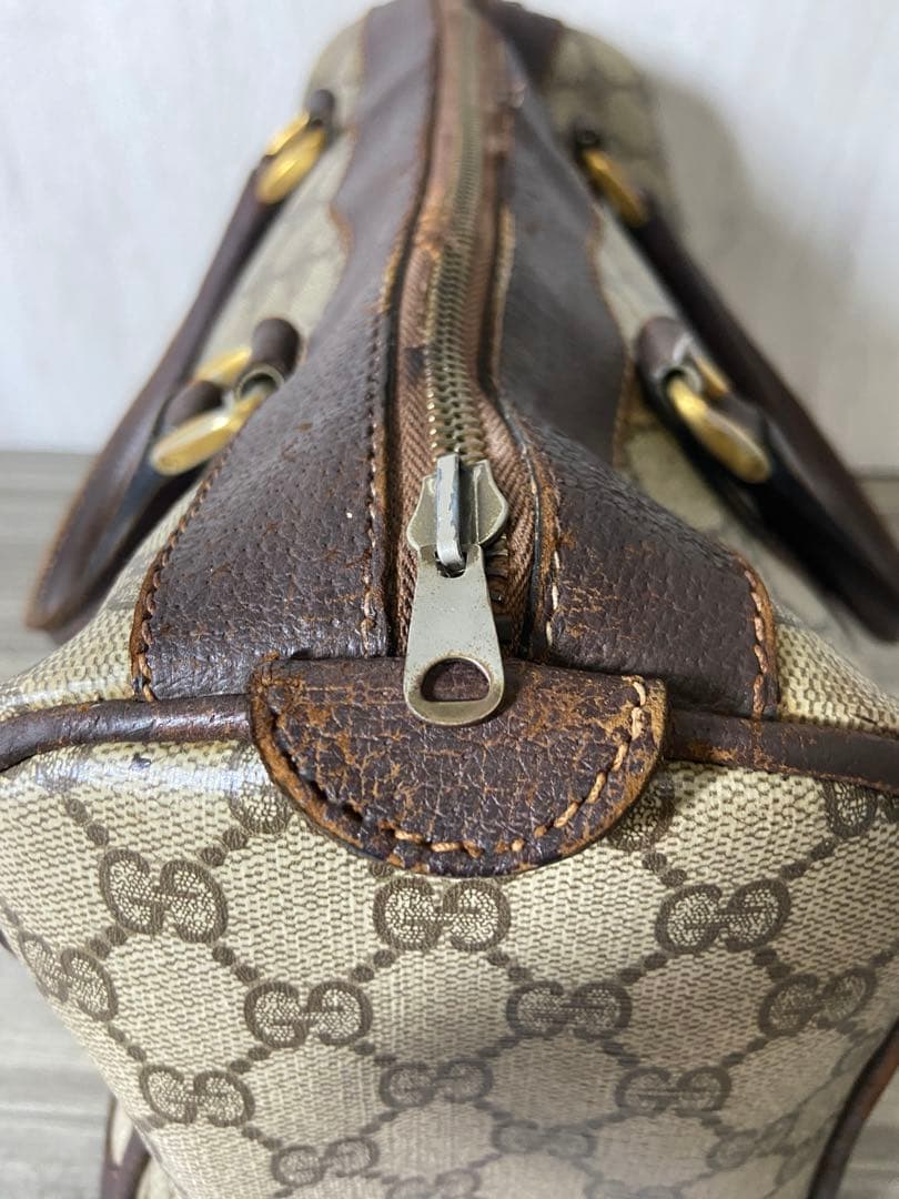 オールドグッチ　ボストンバッグ　GG柄　スプリーム　レザー　PVC ブラウン