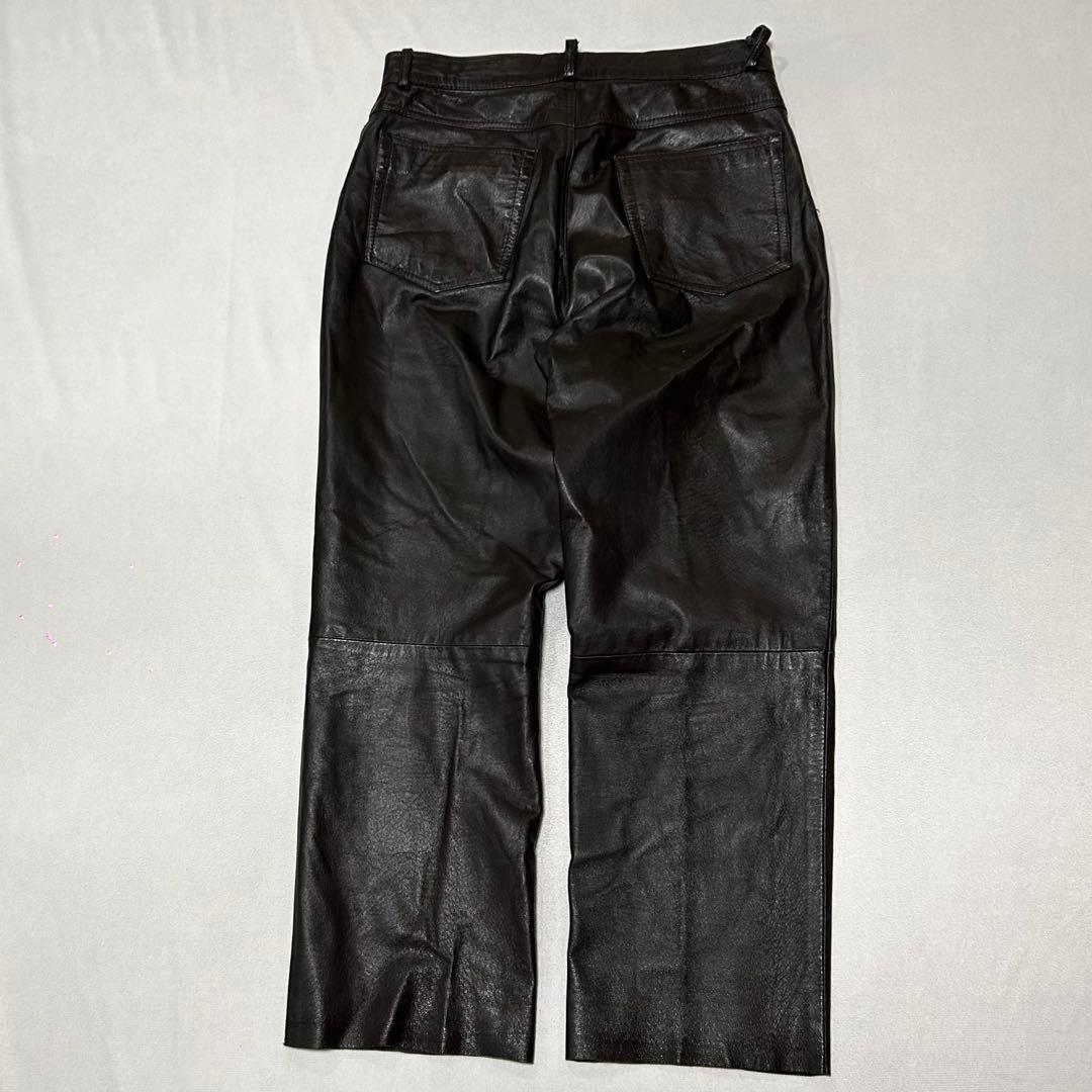 90s USA規格 ピッグスキン 豚革 レザーパンツ バギー ダークブラウン