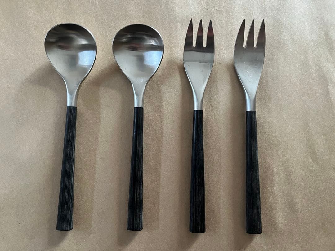 柳宗理　黒柄　デザートスプーン　デザートフォーク　カトラリー　　3本刃