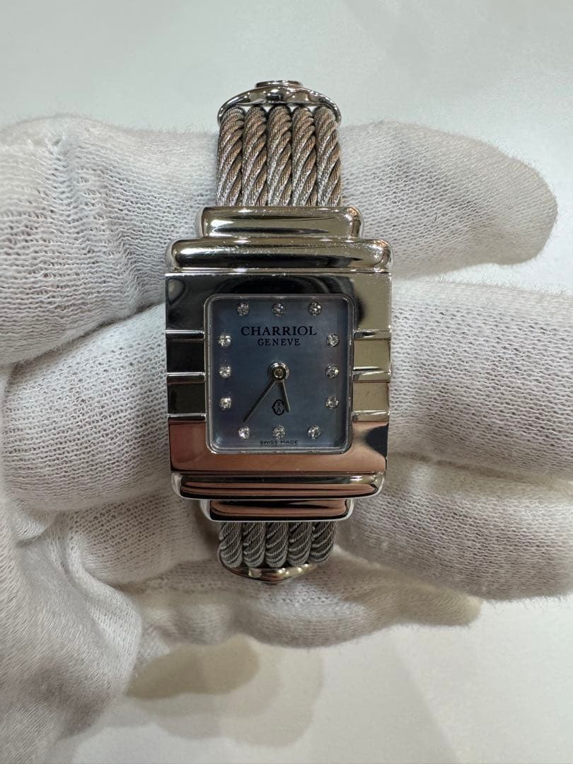 美品 CHARRIOL シャリオール サントロペ スクエア 12Pダイヤ シェル