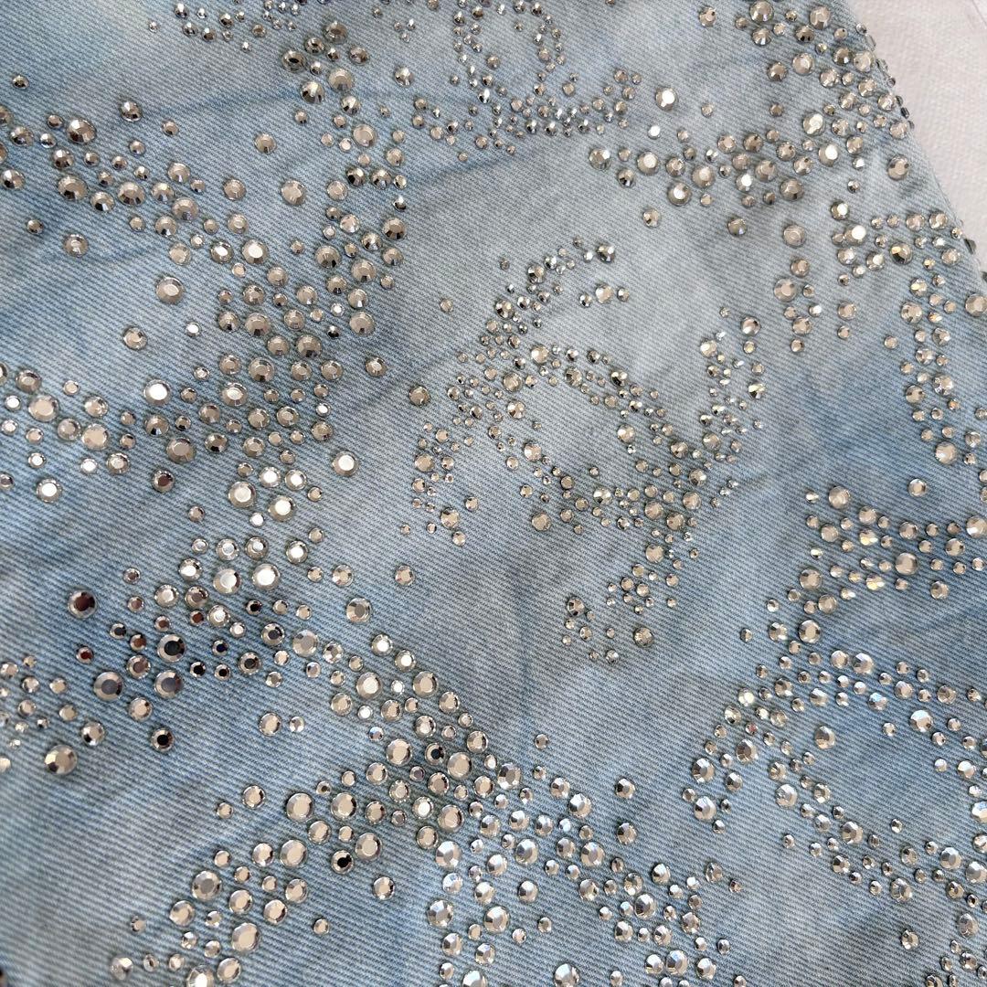 CHANEL デニムパンツ ラインストーン装飾 ココマーク グリポアボタン 40