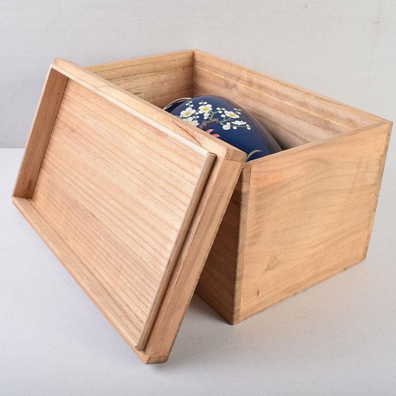 七宝焼　紺釉　四君子文　花瓶　共箱　F　R9167