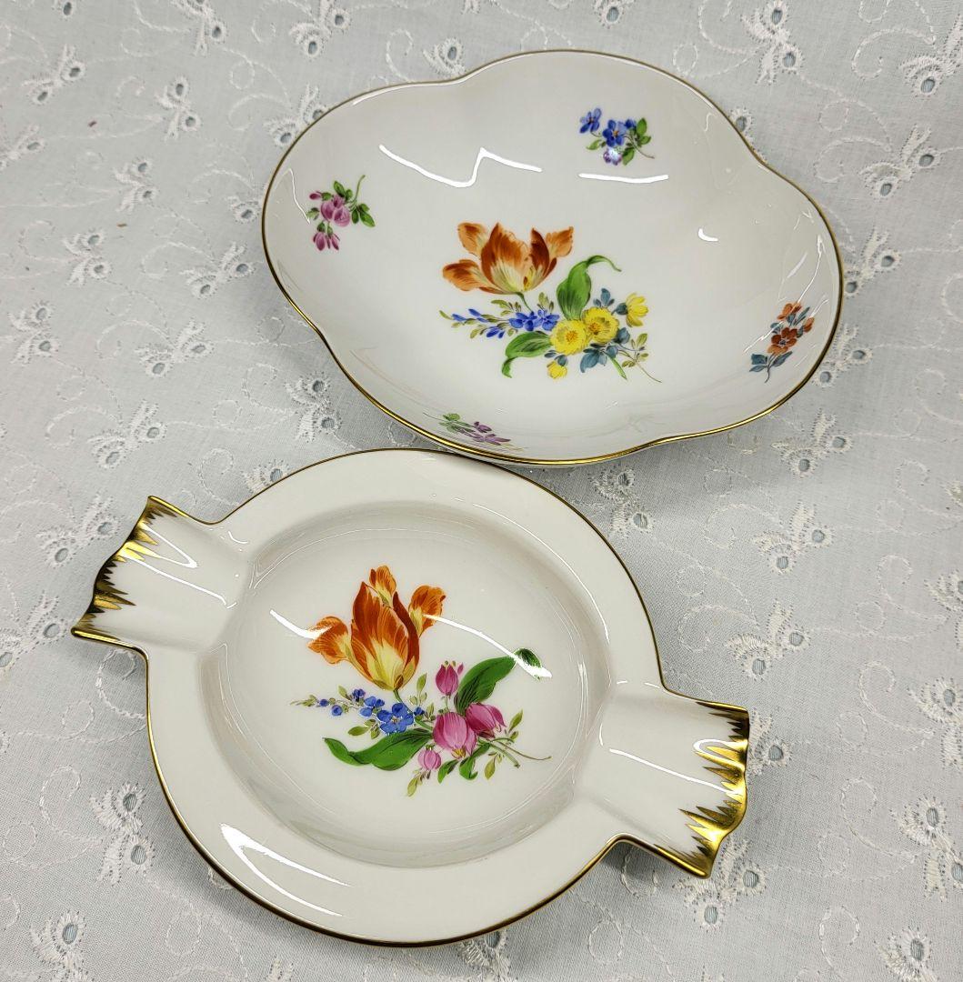 未使用近❤マイセン ベーシックフラワー 3つの花 オーバルプレート 小皿 2枚