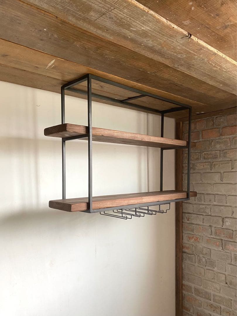 特別価格　数量限定　天井棚　吊り棚　ワイングラスラック　キッチンシェルフ　古材