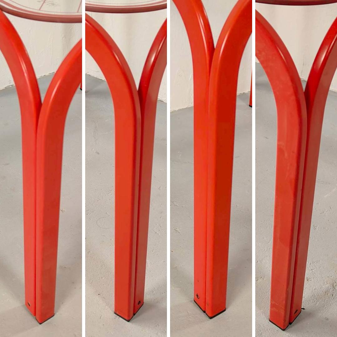 ミッドセンチュリー テーブル 赤 強化ガラス 幅48cm サイドテーブル