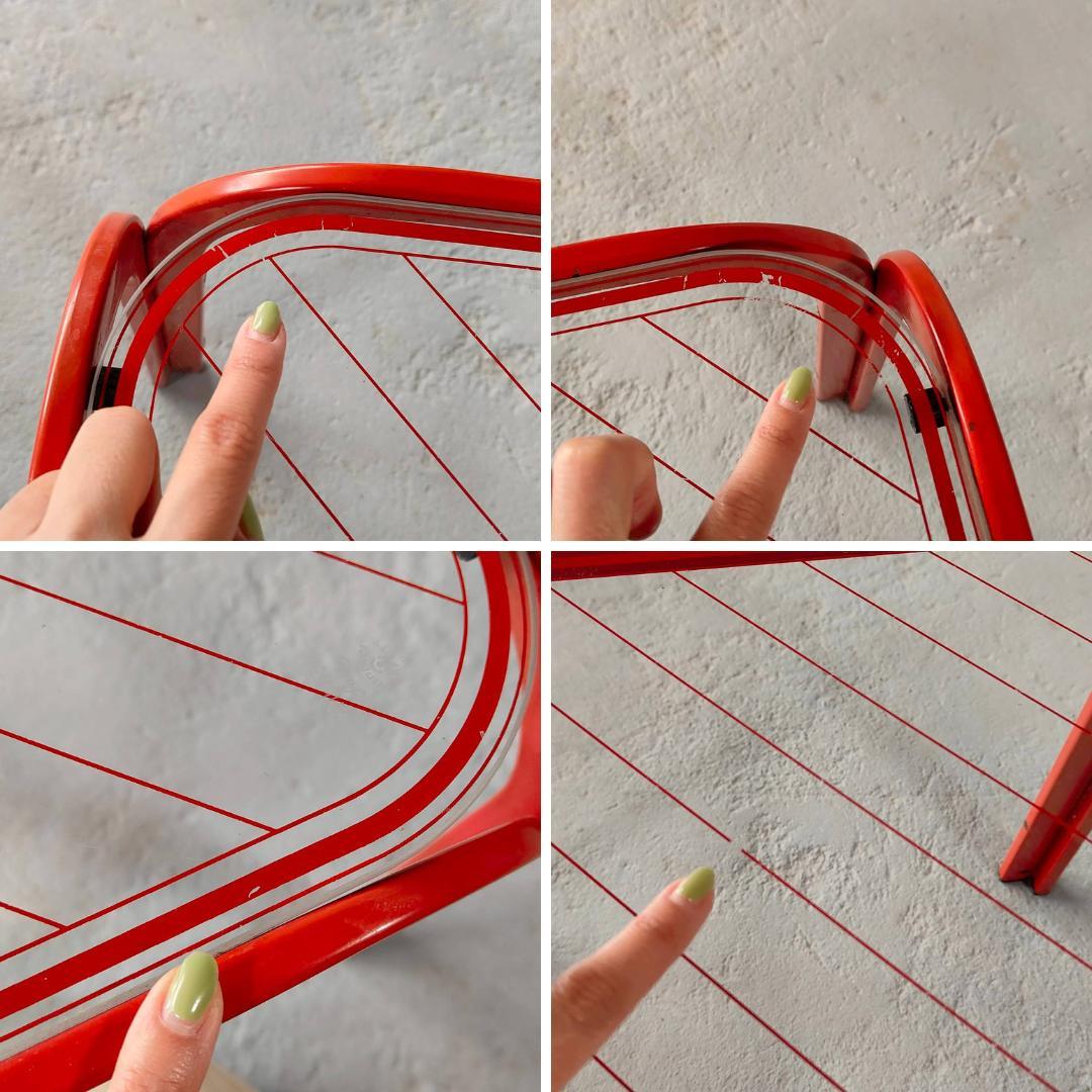 ミッドセンチュリー テーブル 赤 強化ガラス 幅48cm サイドテーブル