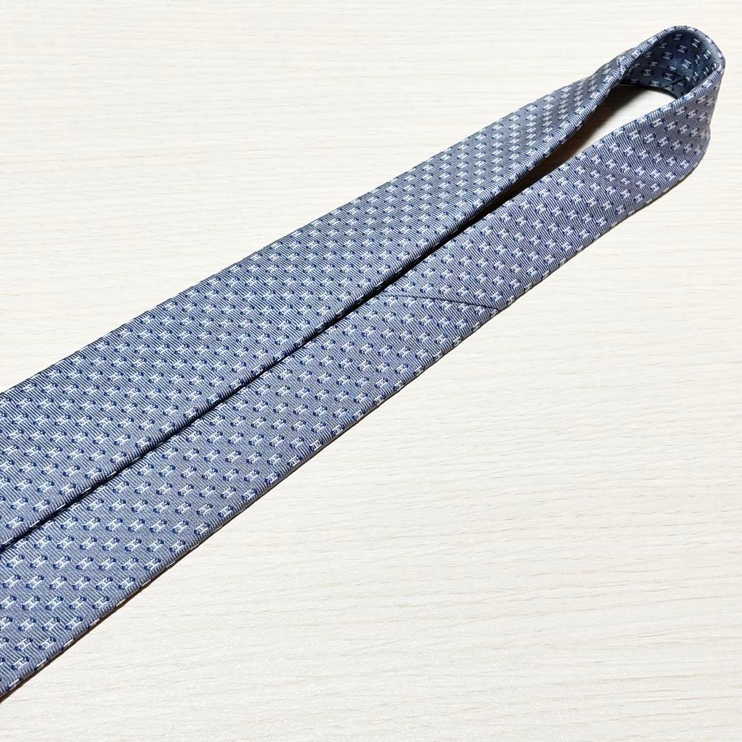 HERMES エルメス 美品 H柄 ジャガード織り グレー 帆船柄 ネクタイ