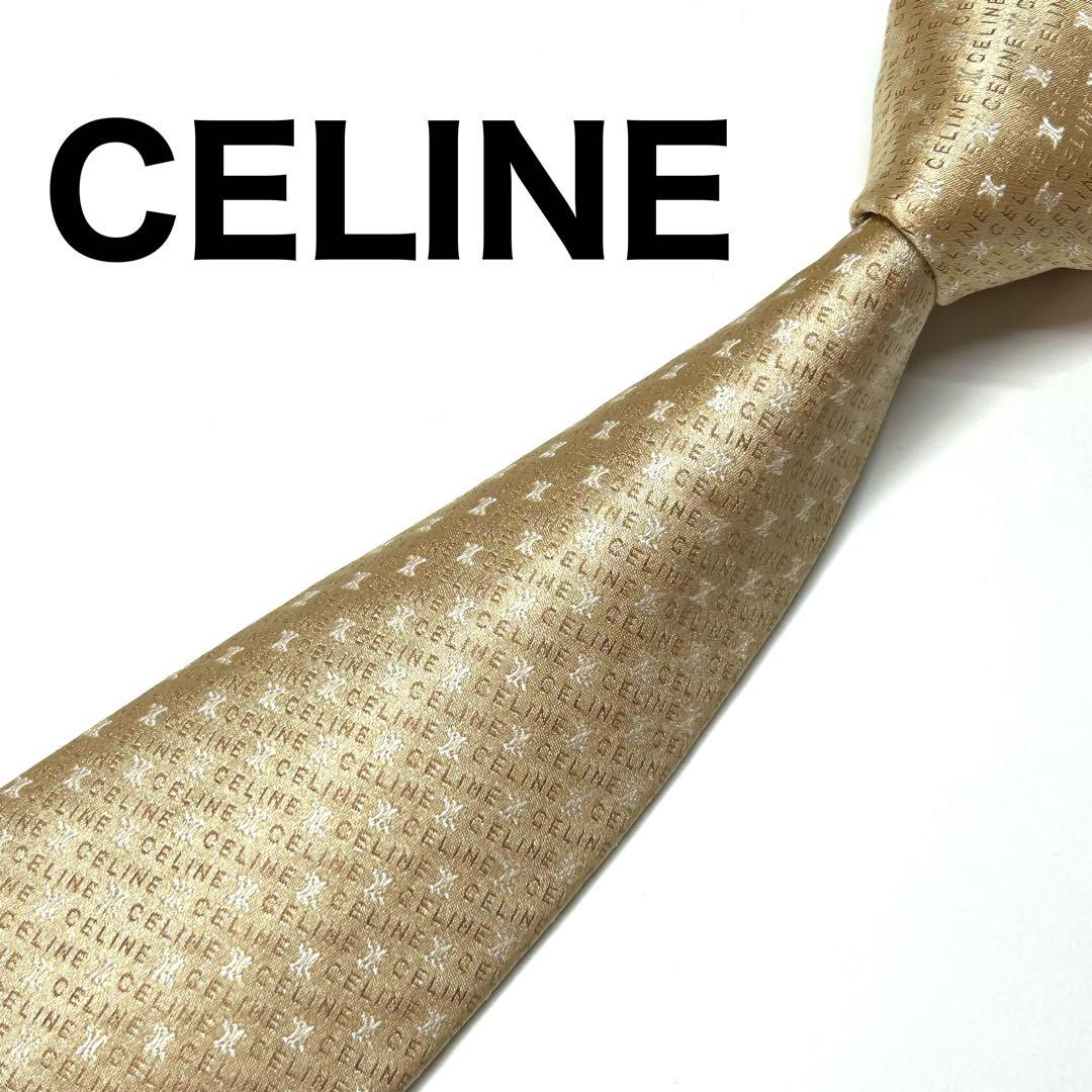 【未使用に近い✨】セリーヌ ネクタイ ゴールド ロゴ 総柄 ジャガード 光沢