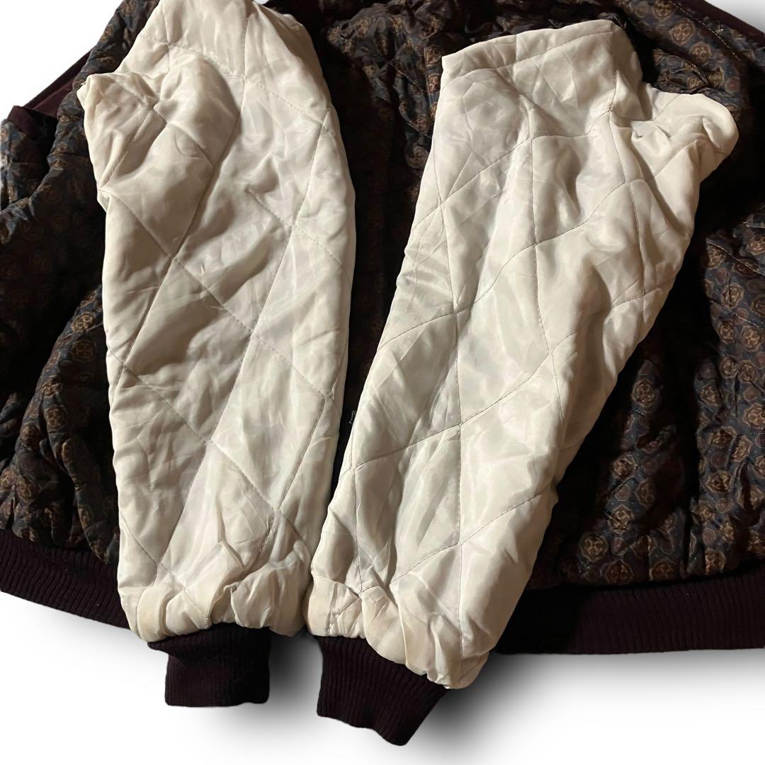 vintageウール調ボンバージャケット裏地ペイズリー柄ブルゾン バーガンディL