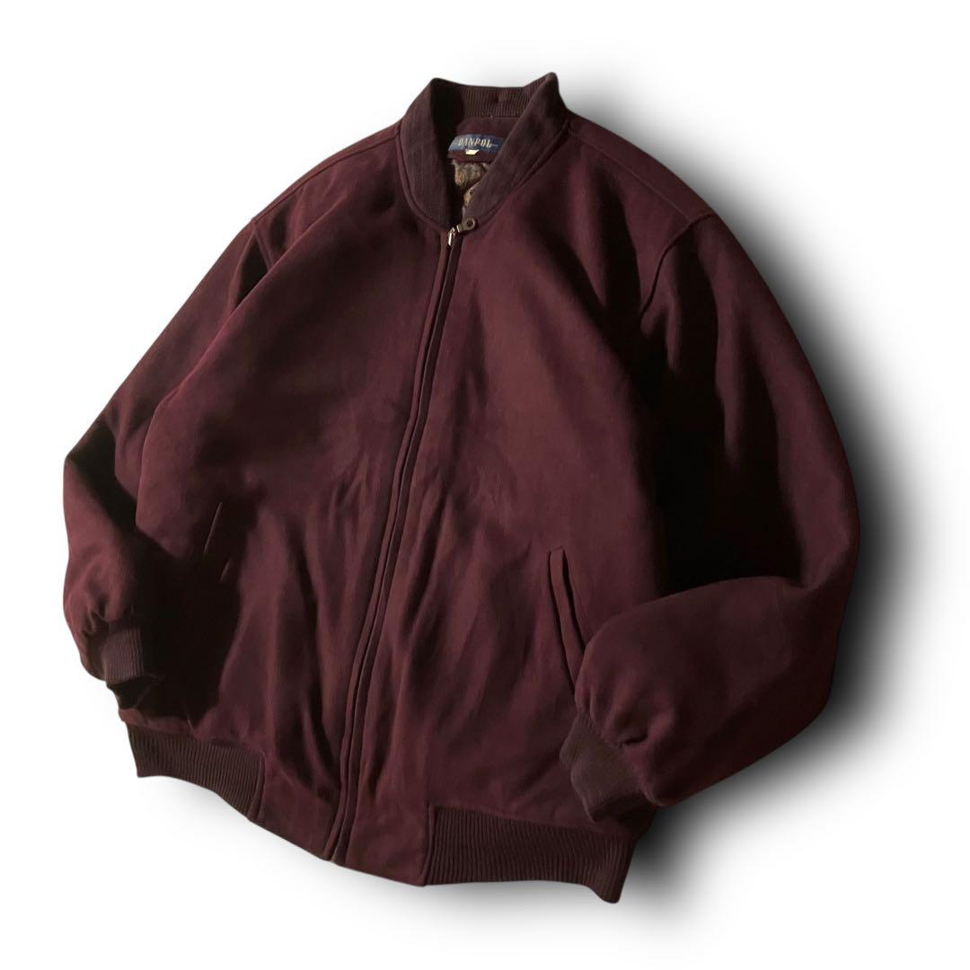 vintageウール調ボンバージャケット裏地ペイズリー柄ブルゾン バーガンディL