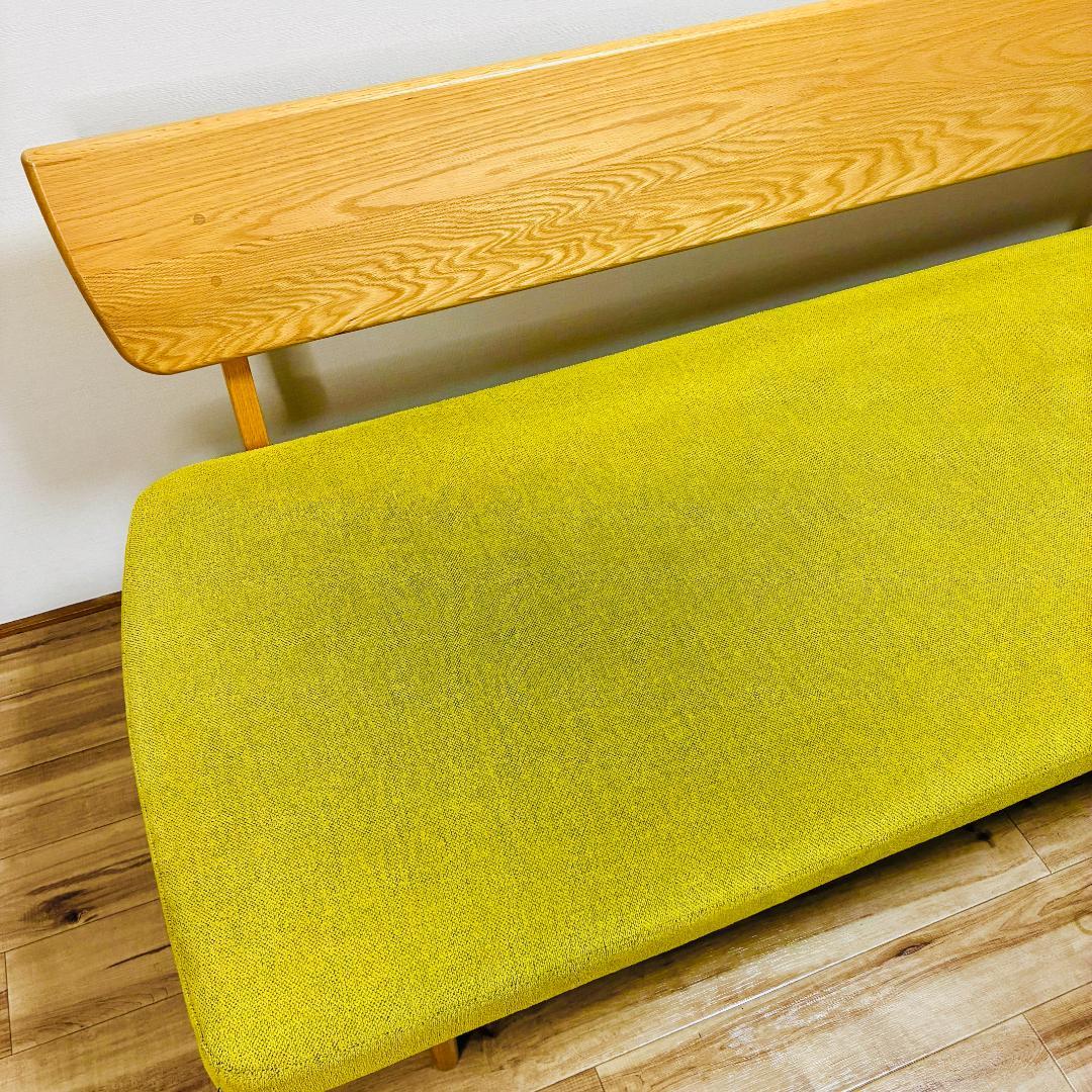 ナガノインテリア　天然木フレーム　2人掛けソファ　ベンチ　グリーン　北欧モダン