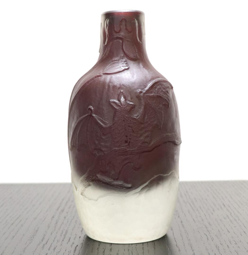 エミール・ガレ 貴重!! 蝙蝠・芥子文花瓶 暗闇 マルトレ紋 コウモリ