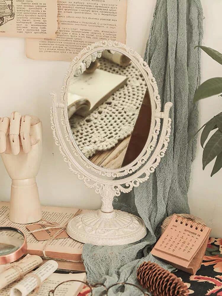 復古公主化粧鏡鏡台卓上鏡卓上寮学生高清美化粧鏡両面鏡宫廷