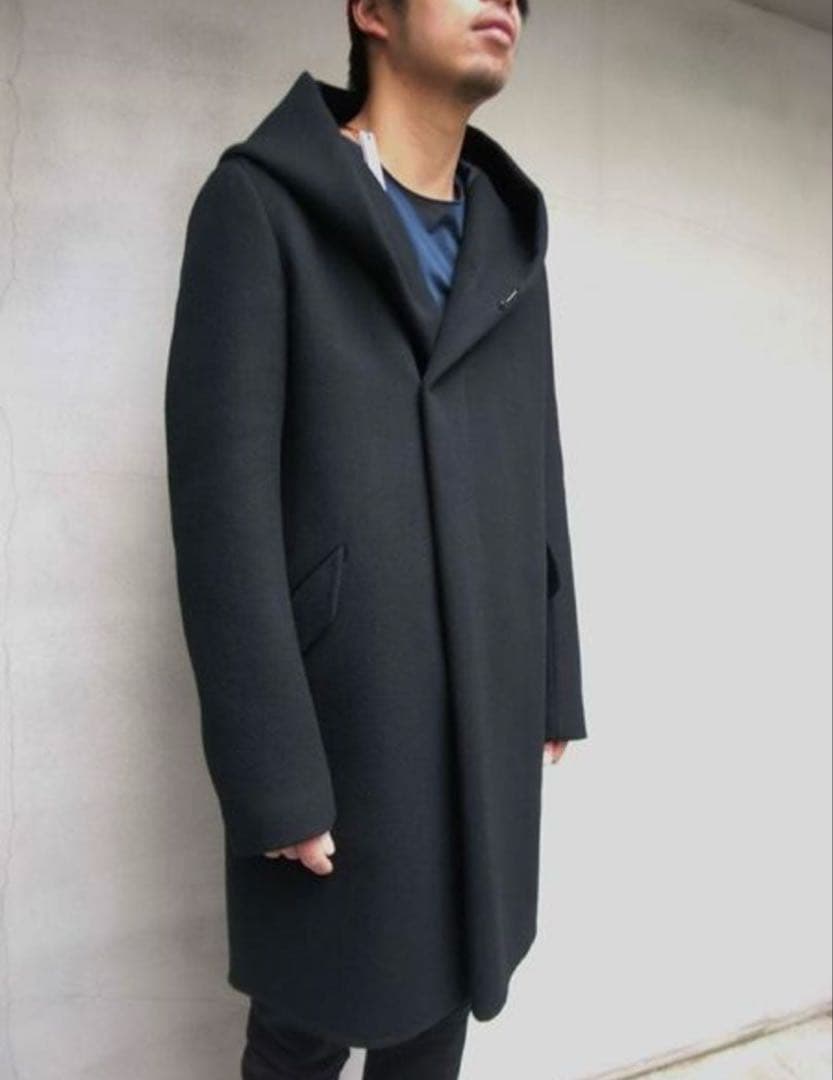 新品同様　定価110000 カシミヤ混Wフェイスビーバー フーデッドコート　黒