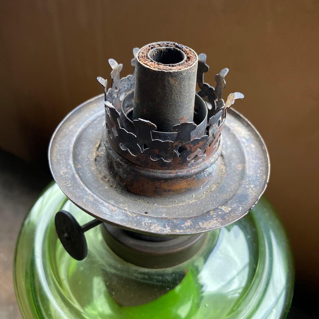 【ジャンク品】ウラングラス使用 レトロ オイルランプ グリーン×乳白色