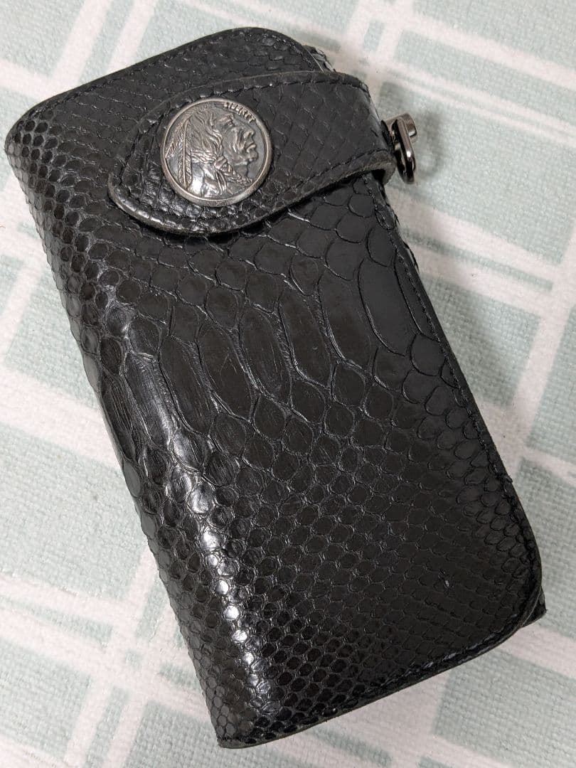 アルズニ　ALZUN　ダイヤモンドパイソンヘビ革本革長財布 ライダースウォレット