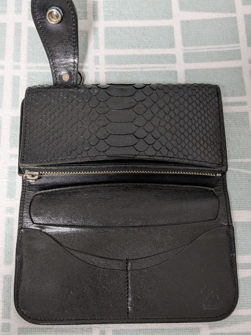 アルズニ　ALZUN　ダイヤモンドパイソンヘビ革本革長財布 ライダースウォレット