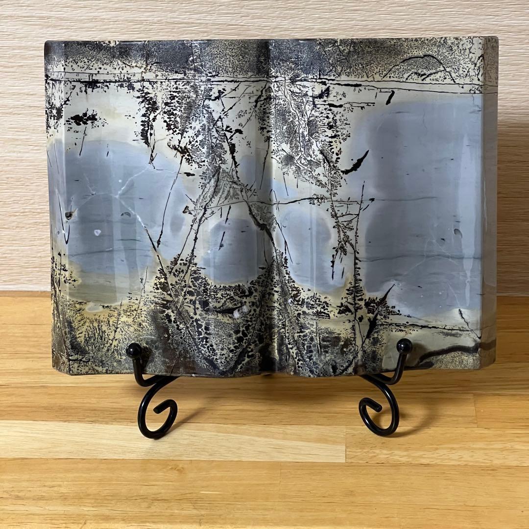 ⬛︎【１点物】ピクチャージャスパー 天然石 ブックスタイル 自然風景模様　台座付