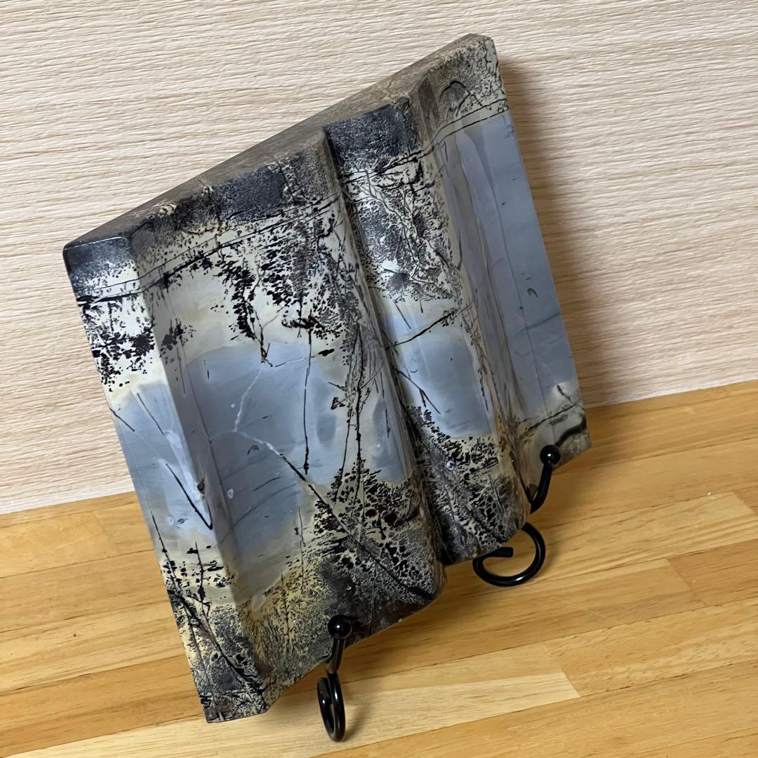 ⬛︎【１点物】ピクチャージャスパー 天然石 ブックスタイル 自然風景模様　台座付