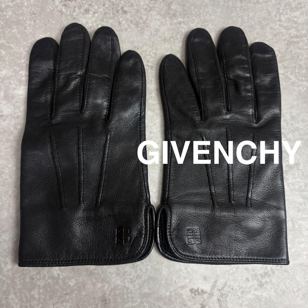 ジバンシー　GIVENCHY レザー　グローブ　手袋　型押　ロゴ　ブラック　本革