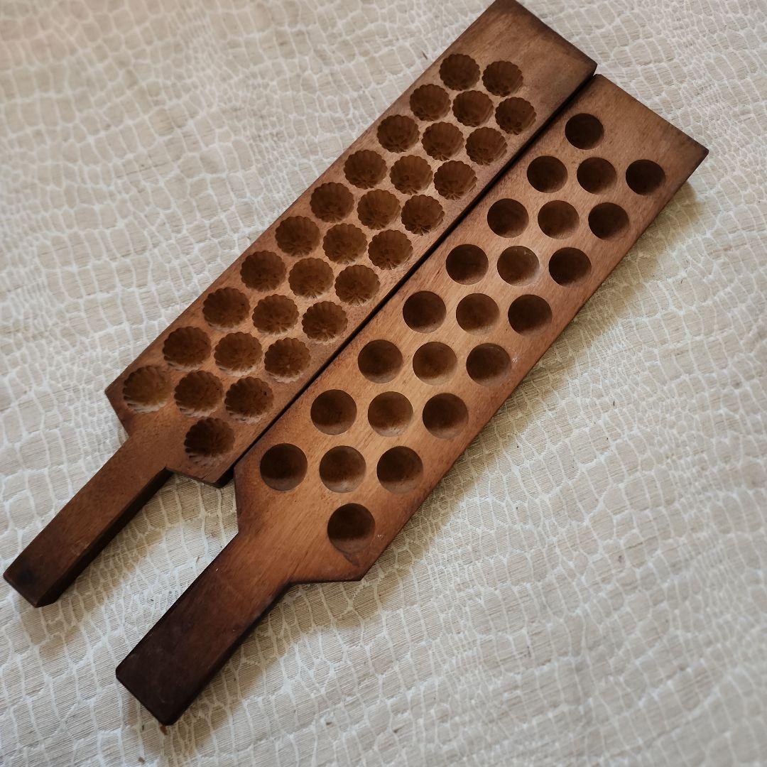 菓子木型2点セット-9　古い 木型 菓子型 和菓子 木製 古道具 古物