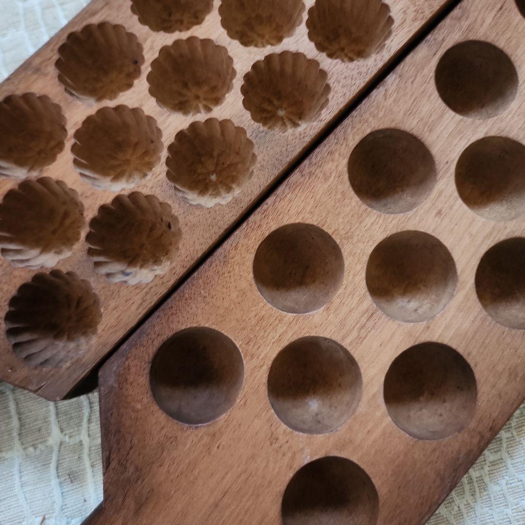 菓子木型2点セット-9　古い 木型 菓子型 和菓子 木製 古道具 古物